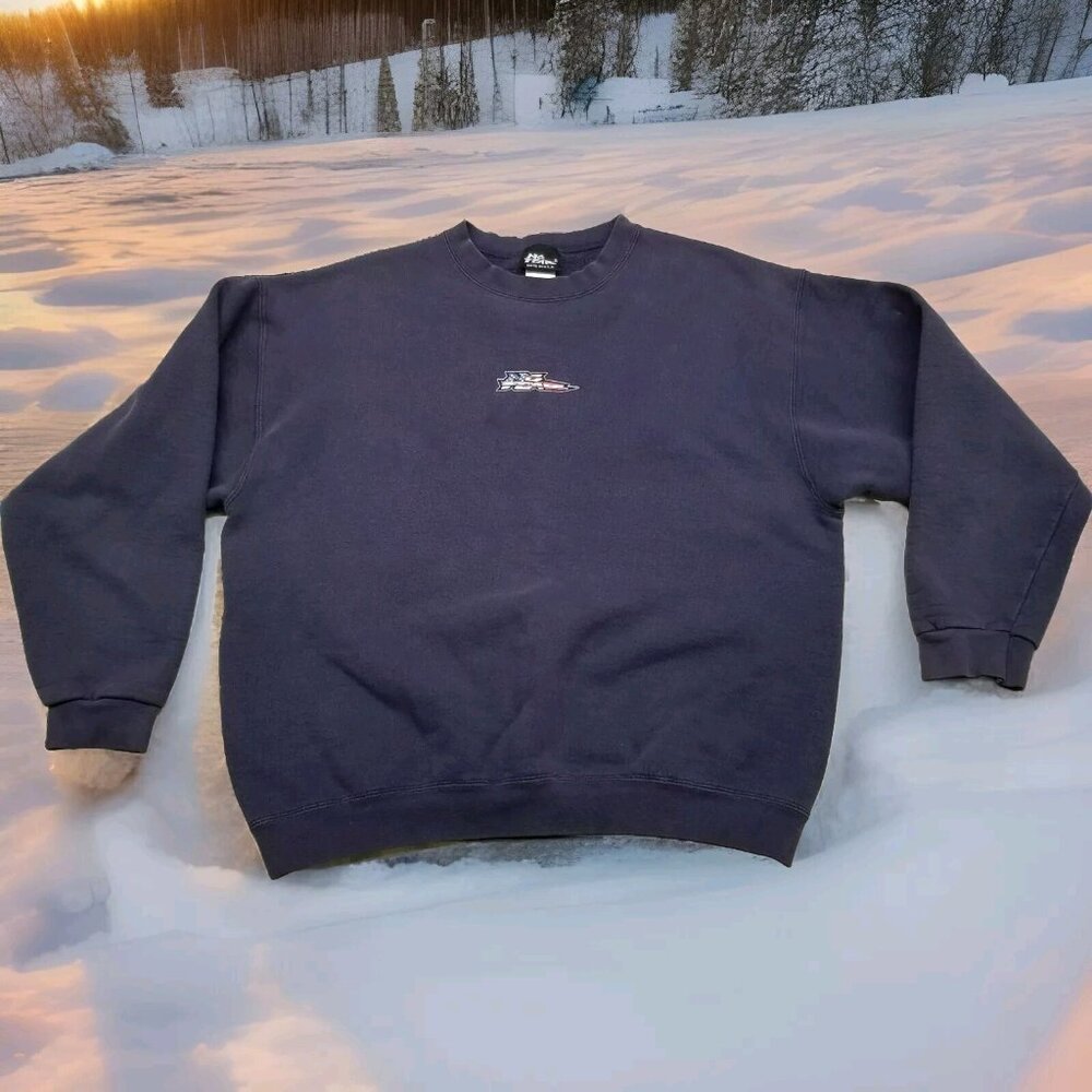 ✅VTG No Fear Navy Crewneck Sweatshirt Graphic Print Front/Back Adult Men's LARGE - Picture 1 of 11